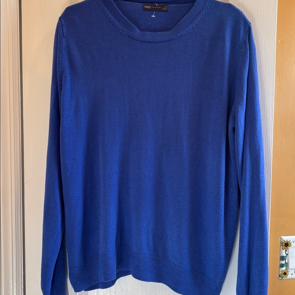 M & S BRAND FROM UK DEEP PERIWINKLE BLUE ACRYLIC SWEATER L/S SIZE XL PTP 23”